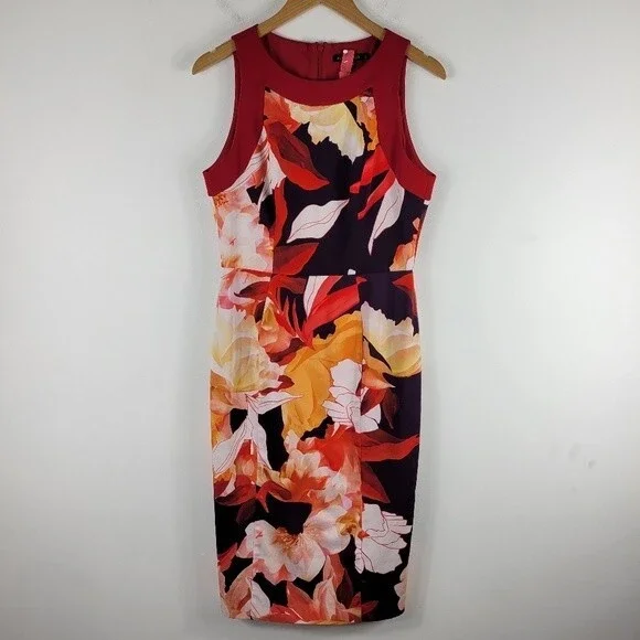 Black Halo Rohan Watercolor Floral Sleeveless Pencil Midi Sheath Dress 8 - Picture 3 of 13